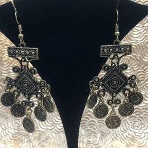 Trendy Designer Double Layered oxidized Earrings with Black Color